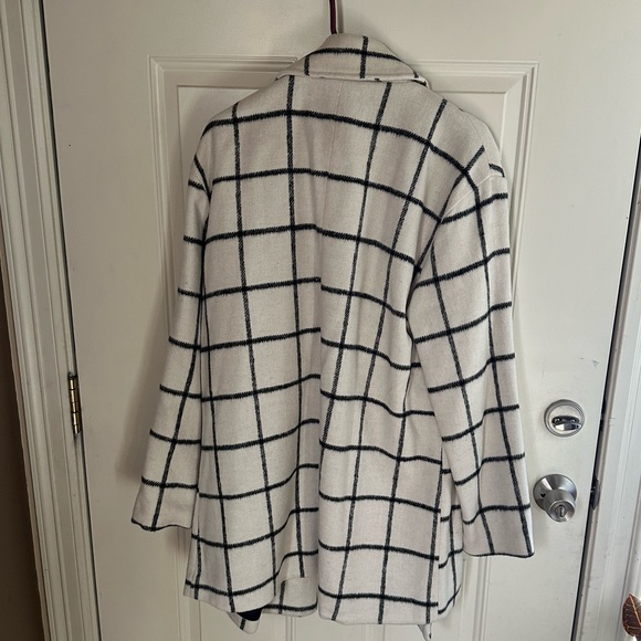Snowy Streets Ivory Grid Print Double Breasted Coat - Picture 4 of 4